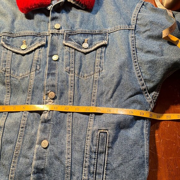 Zara TRF Denim Wear Distressed Long Jacket Womens Small S Slouchy Punk Faux Fur‎ - Picture 14 of 16